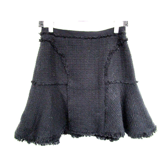 Rebecca Taylor Black Wool Blend Tweed Raw Hem Fit & Flare Miniskirt Women Sz 2 - Picture 1 of 7